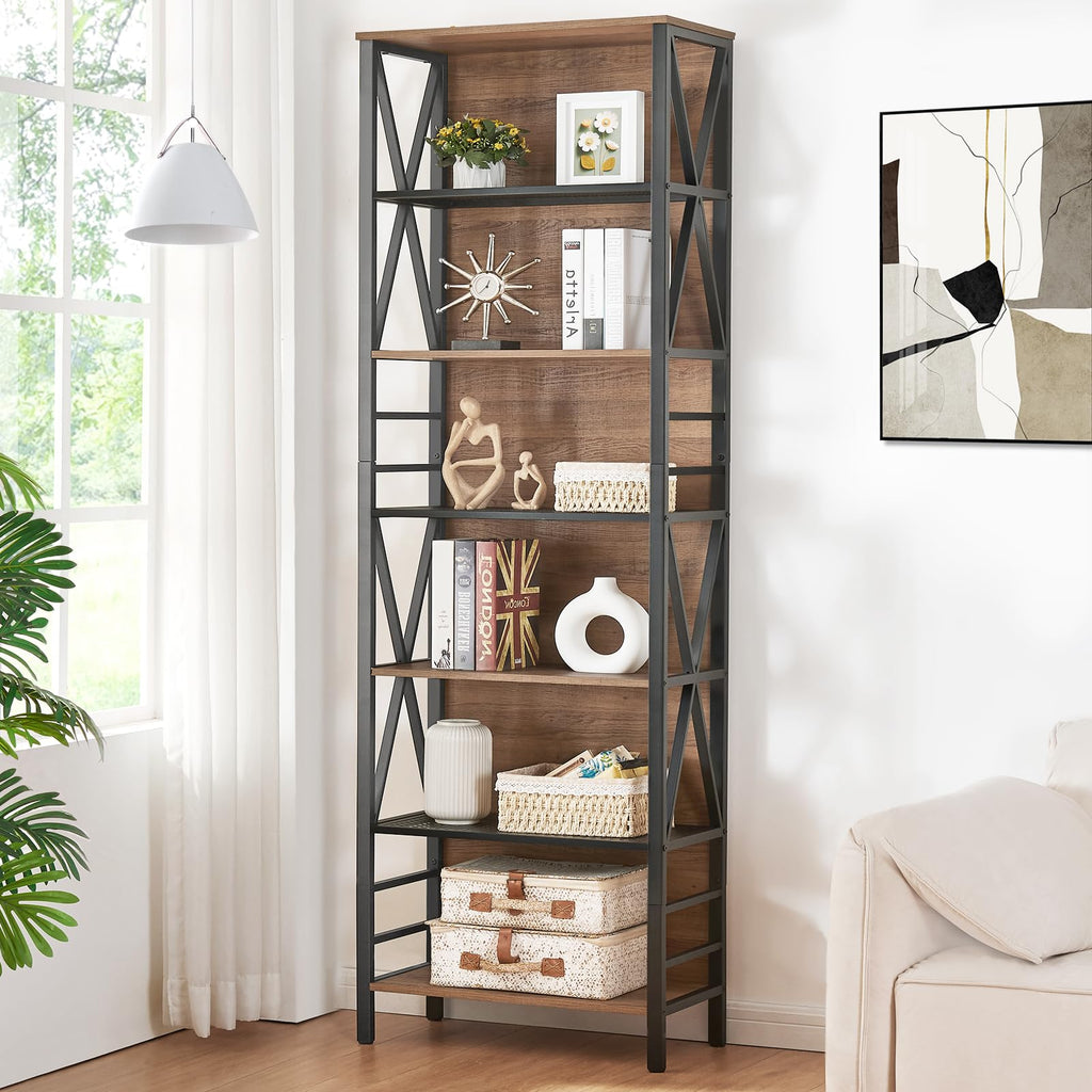 7-Tier Rustic Wood Metal Bookshelf C420537