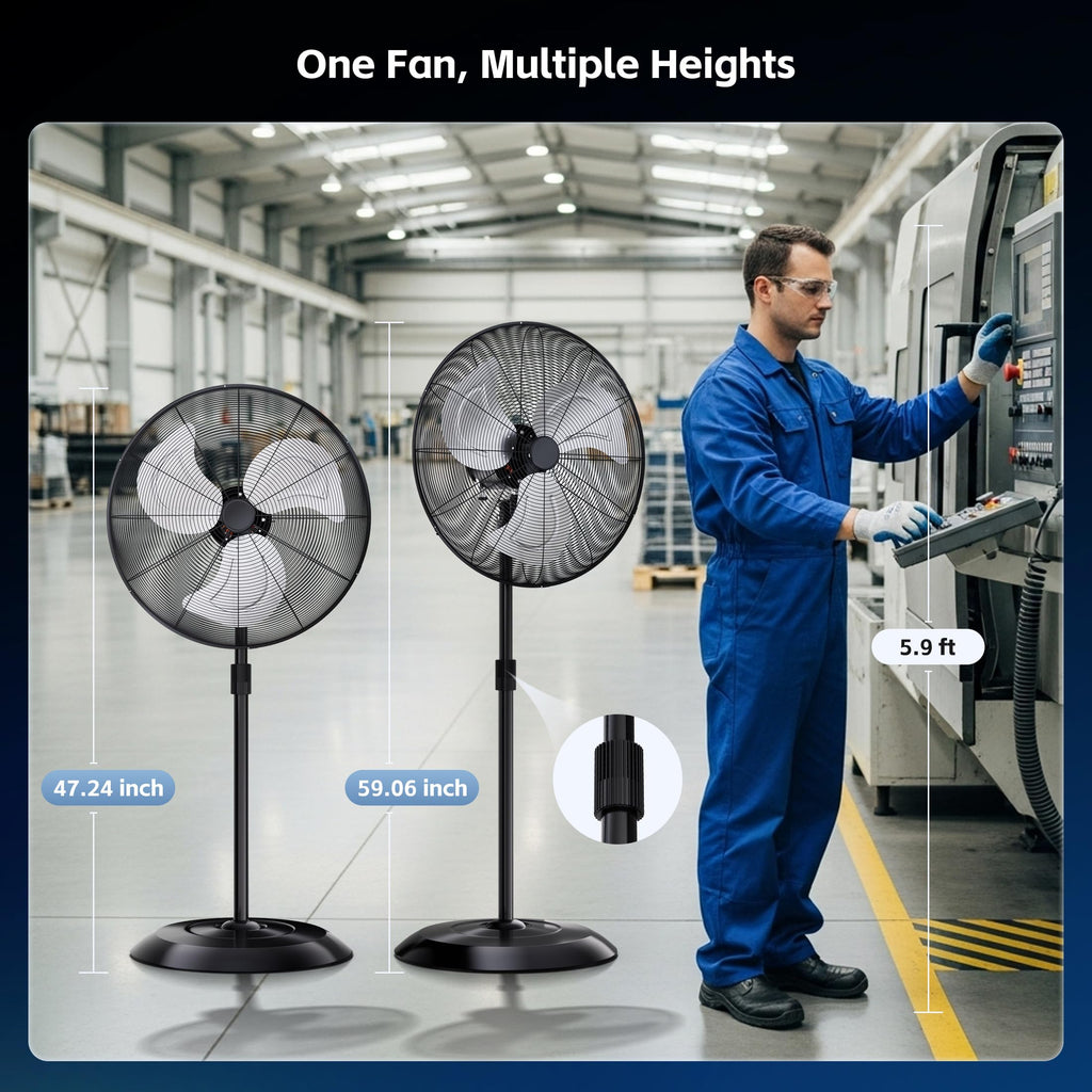 24" High Velocity Oscillating Pedestal Fan, 8000 CFM 3-Speed Standing Fan Z9938