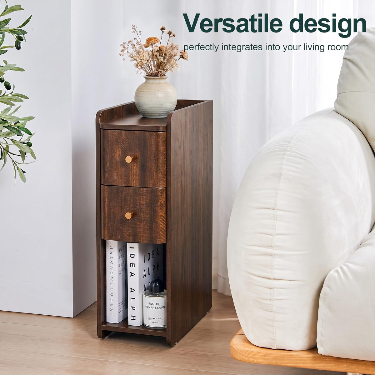 Wooden 2 Drawer Narrow Nightstand H78178