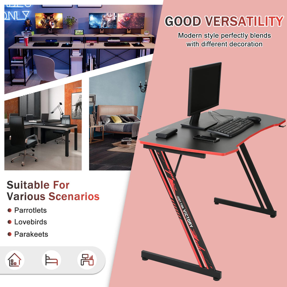 47 Inch Z Shaped Gaming Desk with Headphone Hook A338