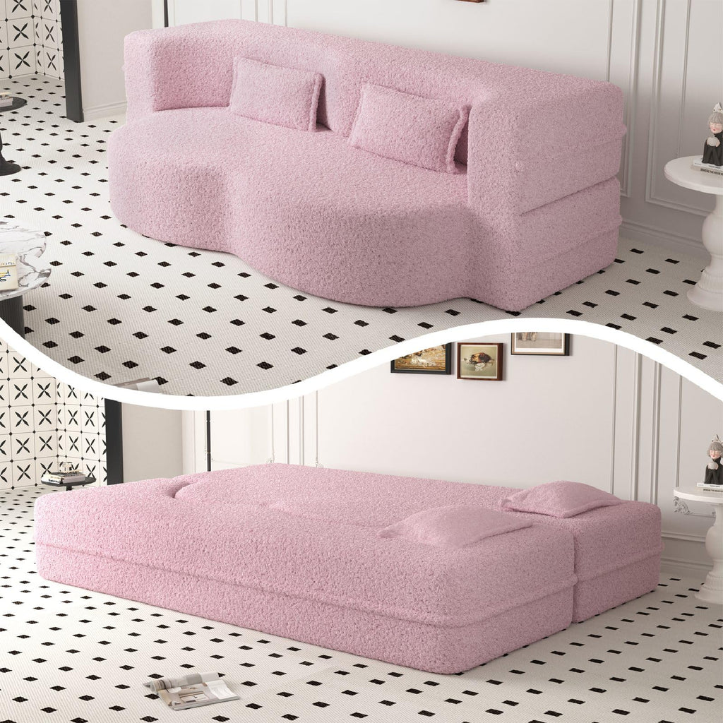 Pink Full Size Sherpa Futon Sofa Bed Y4585