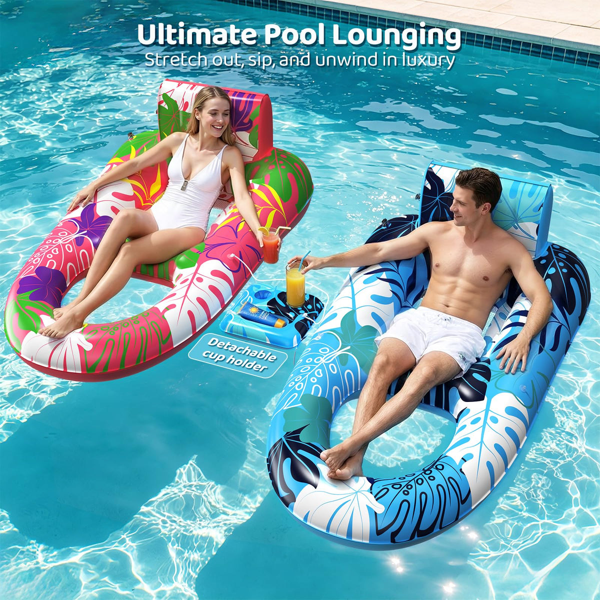 2 Pack Inflatable Pool Floats with Cup Holders I88163