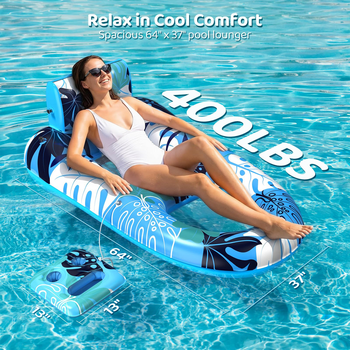 2 Pack Inflatable Pool Floats with Cup Holders I88163
