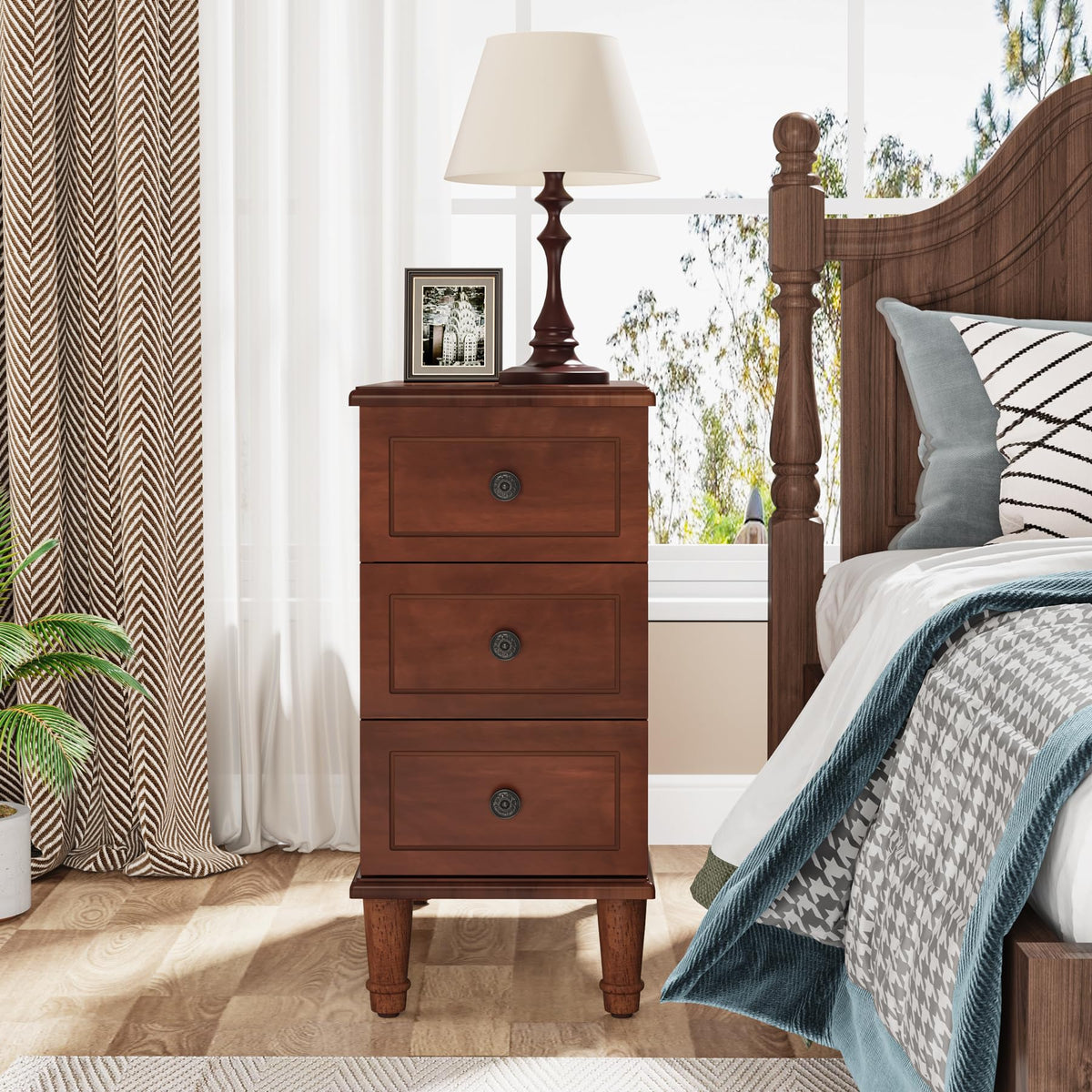 Solid Wood End Table Set of 2 with Drawers Q239