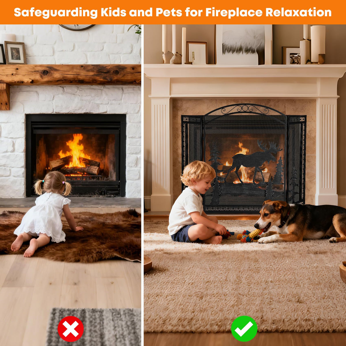 3 Panel Fireplace Screen with Guard Grate G922