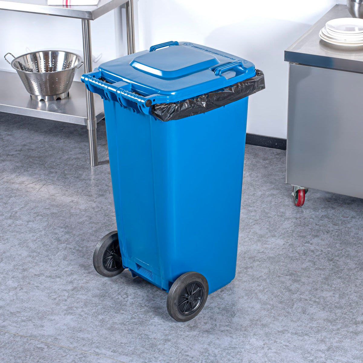 32 gal Blue Plastic Wheeled Trash Can G998
