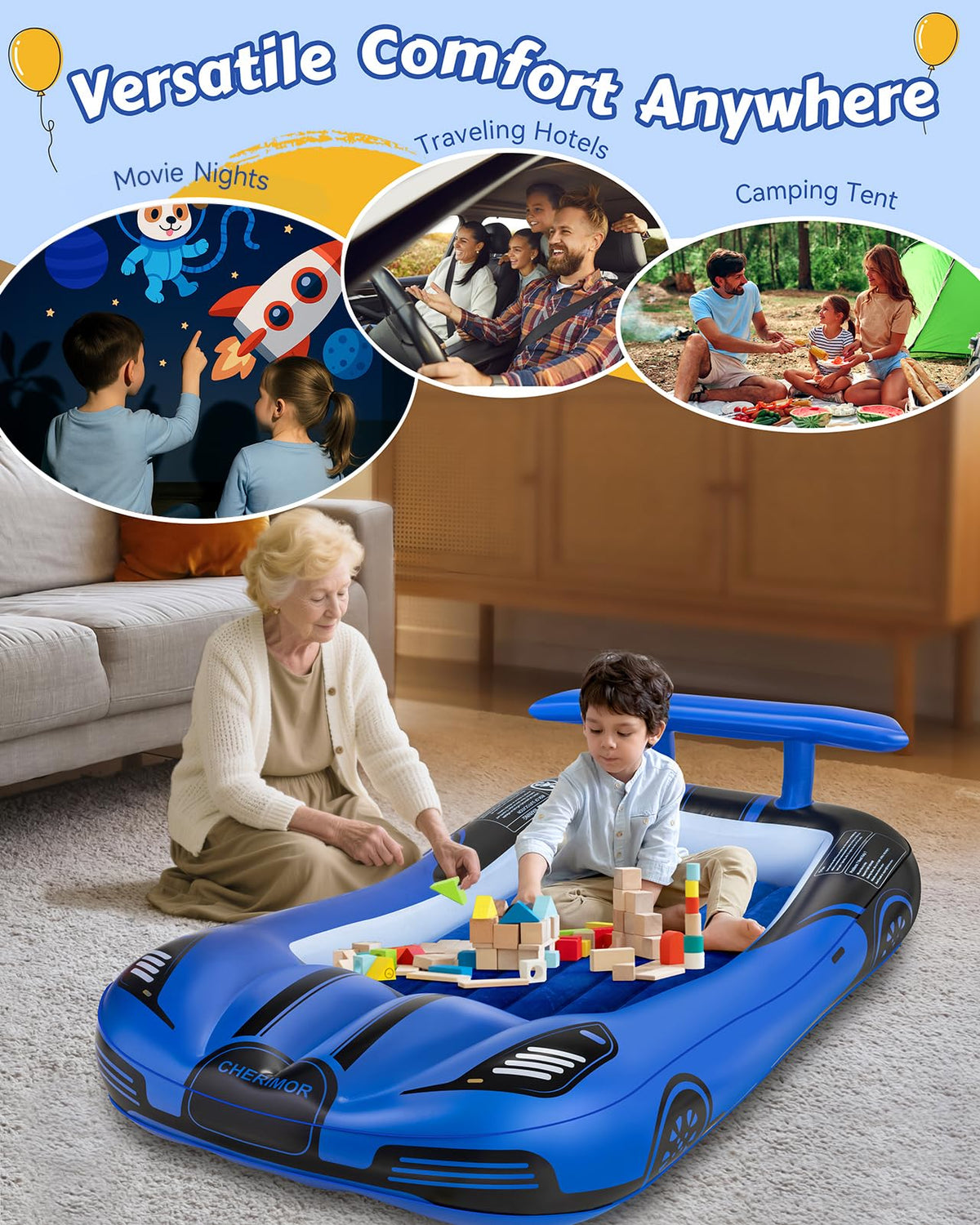 Inflatable Toddler Travel Bed with Safety Bumpers & Auto Pump P93268