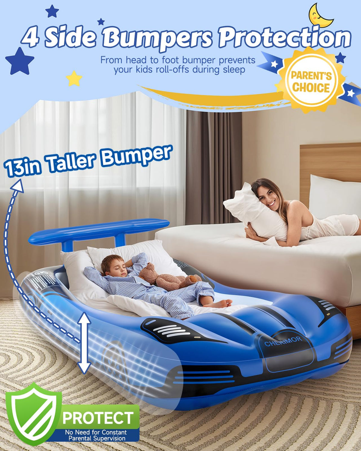 Inflatable Toddler Travel Bed with Safety Bumpers & Auto Pump P93268