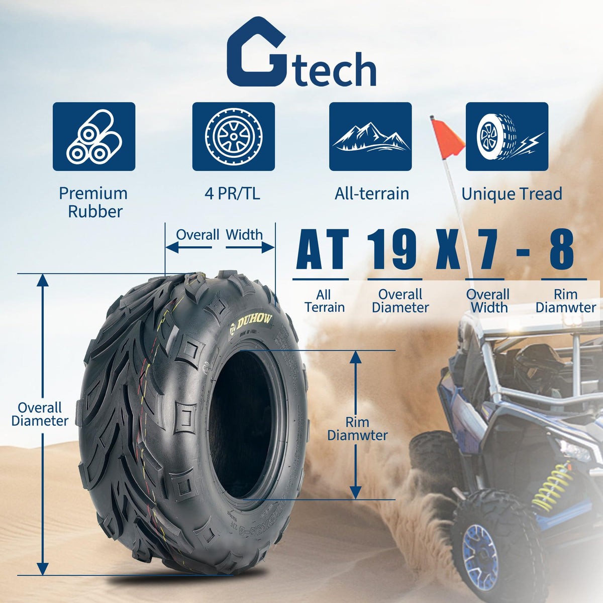 Set of 2 19x7-8 Tubeless ATV Tires M4139