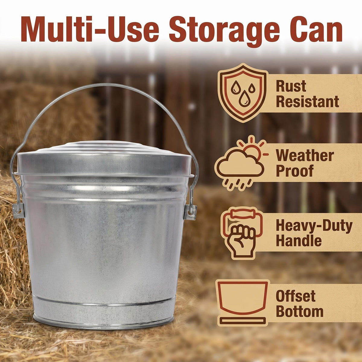 6 Gallon Galvanized Steel Locking Lid Storage Can H604