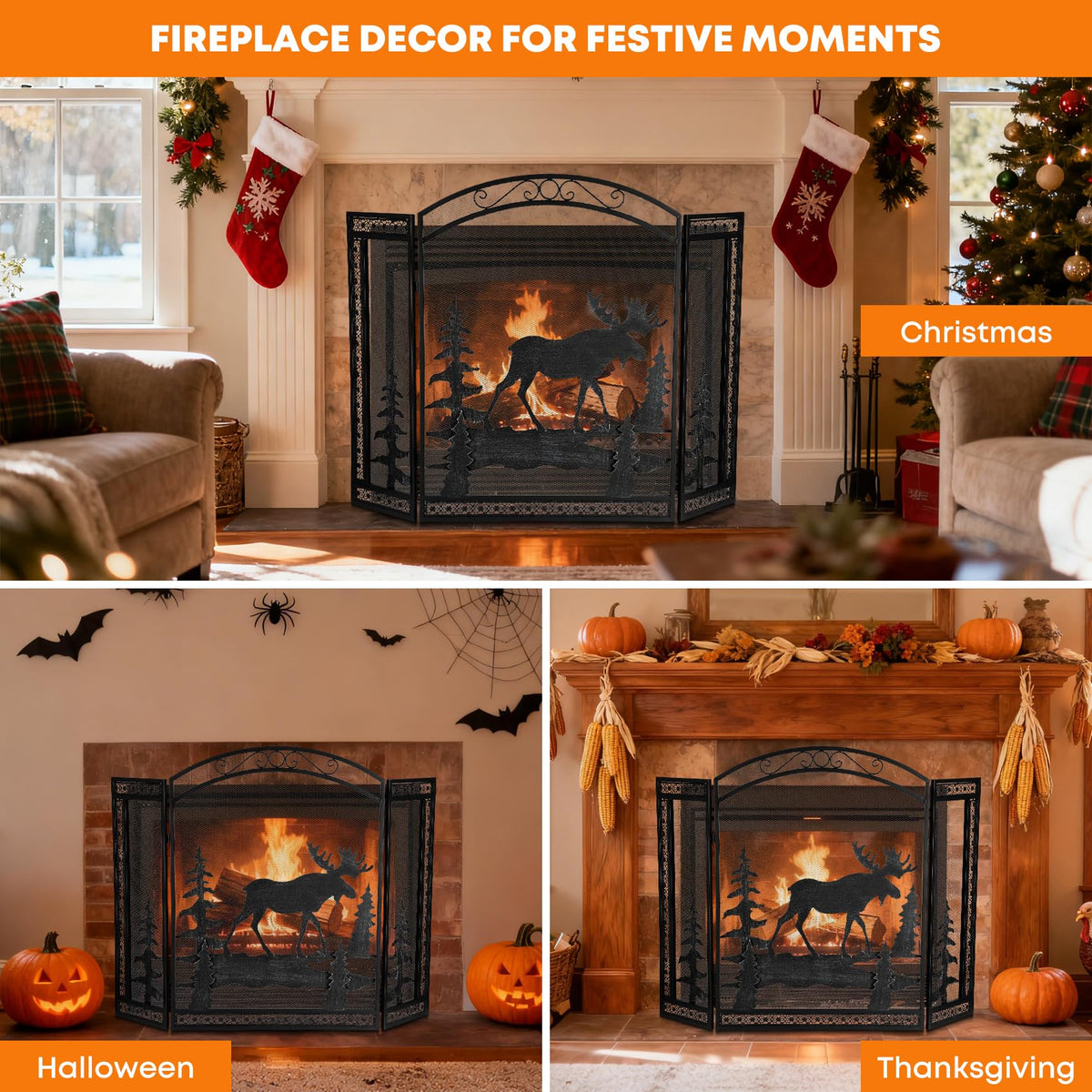 3 Panel Fireplace Screen with Guard Grate G922