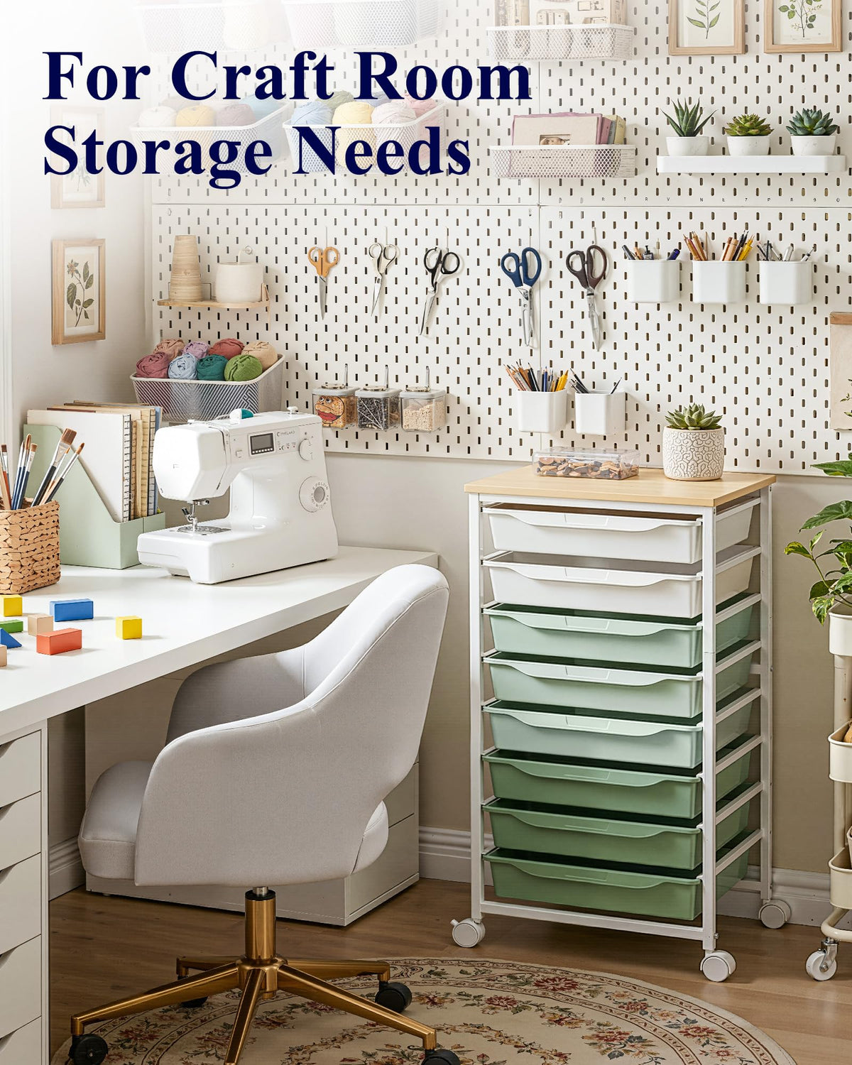 Green 8 Drawer Rolling Storage Cart V592
