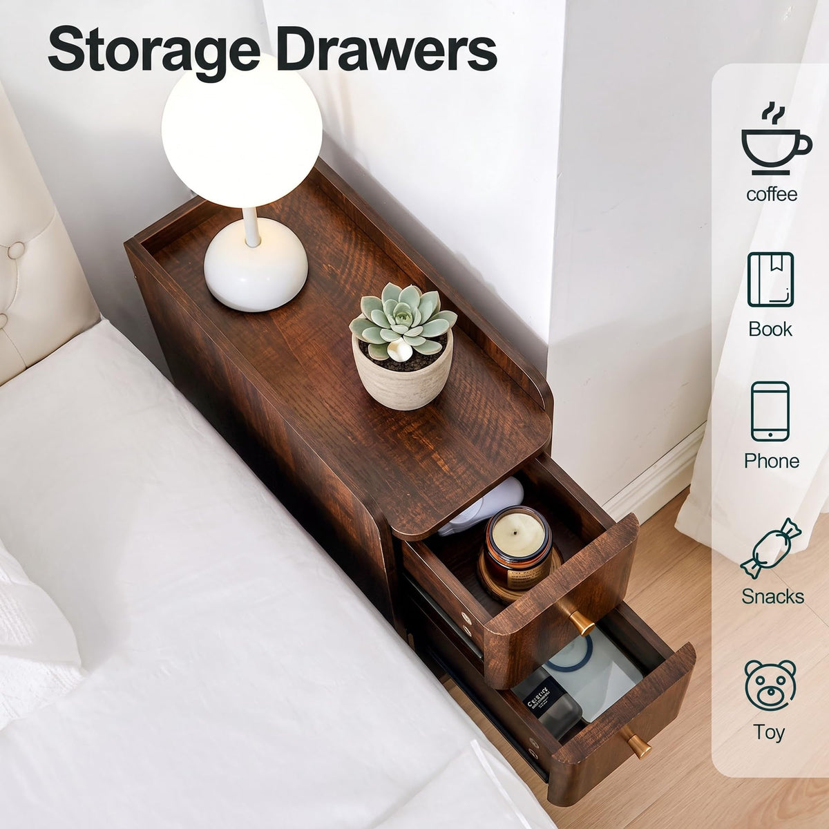 Wooden 2 Drawer Narrow Nightstand H78178