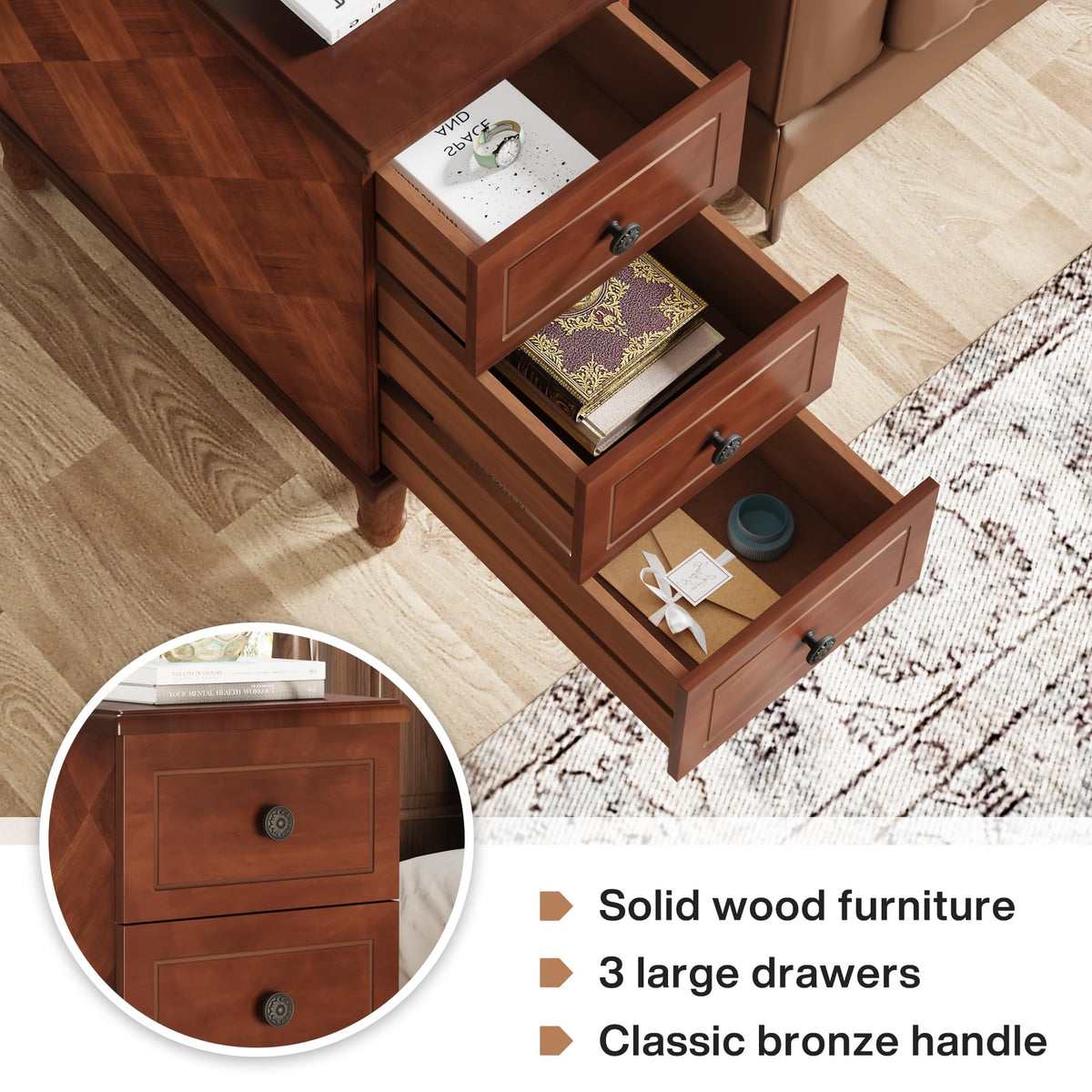 Solid Wood End Table Set of 2 with Drawers Q239