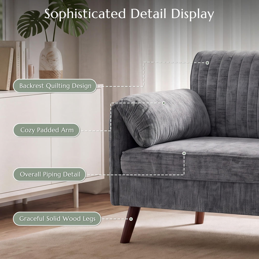 64" Gray Chenille 2-seater Sofa N257229