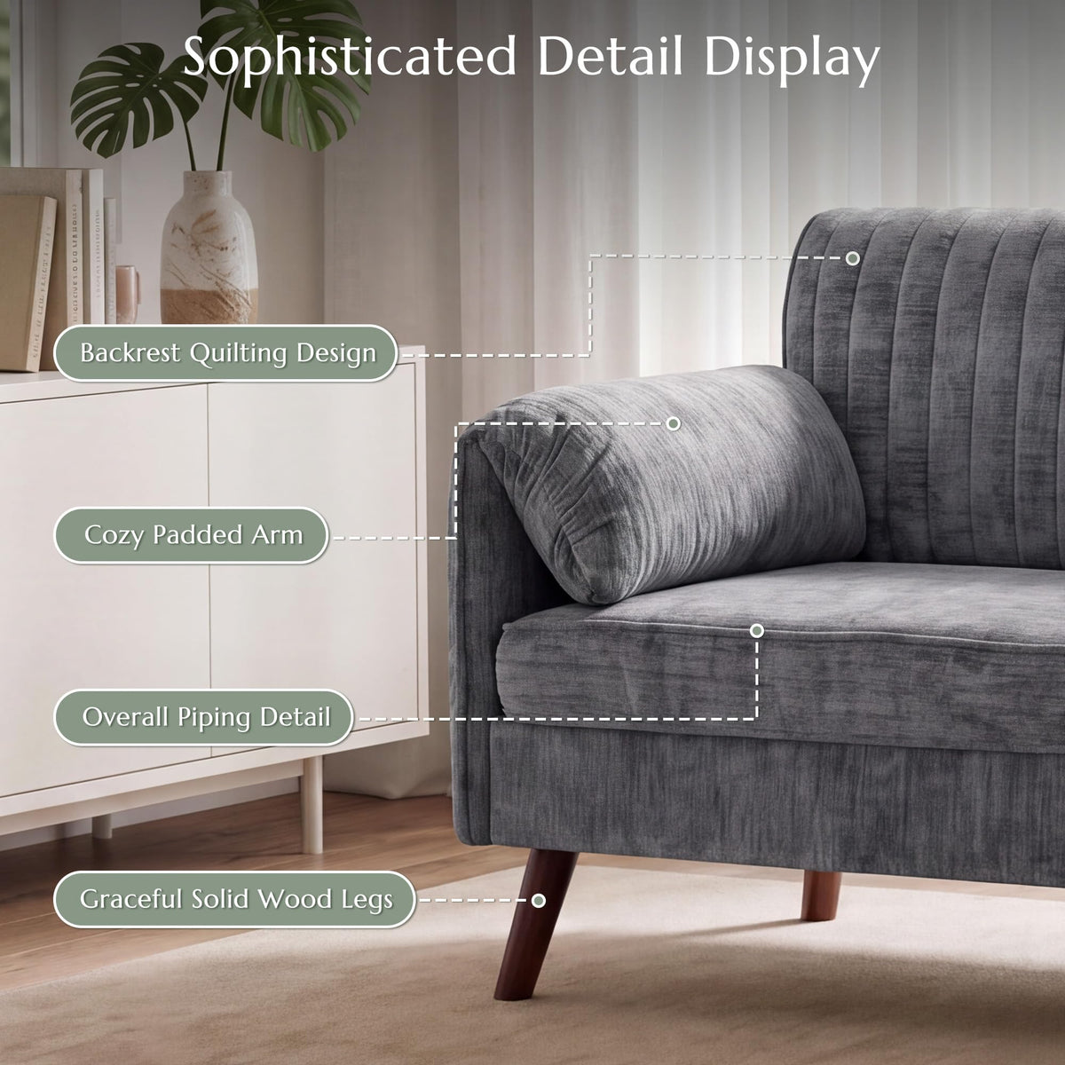 64" Gray Chenille 2-seater Sofa N257229