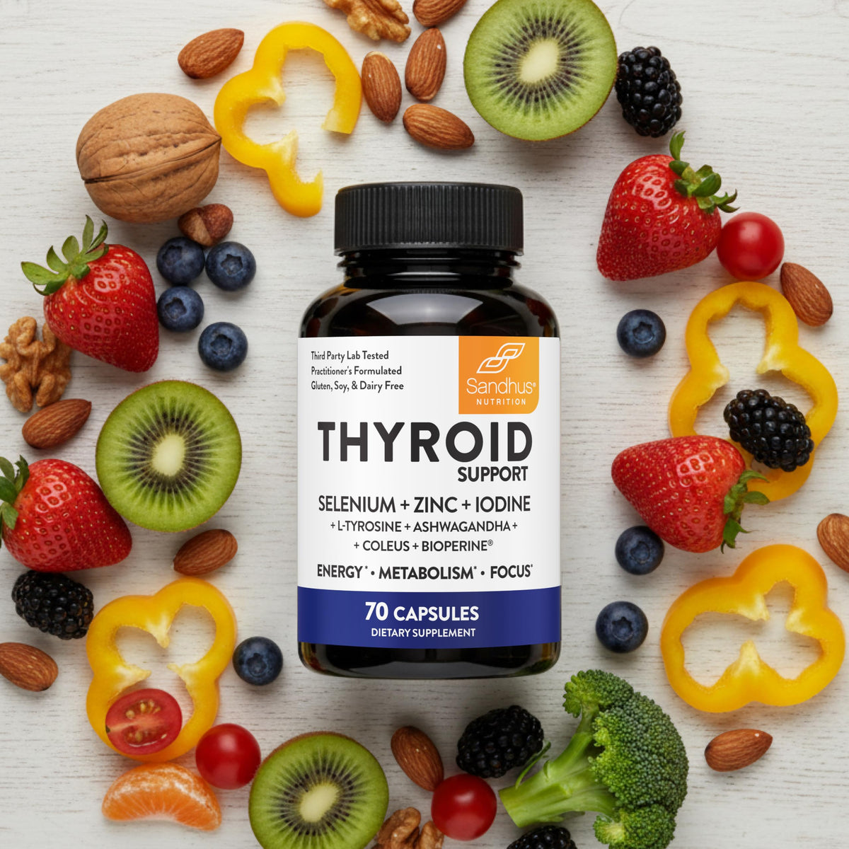 Thyroid Support with Selenium, Zinc, Iodine, L Tyrosine, Ashwagandha, 70 Count (Pack of 2) X16507