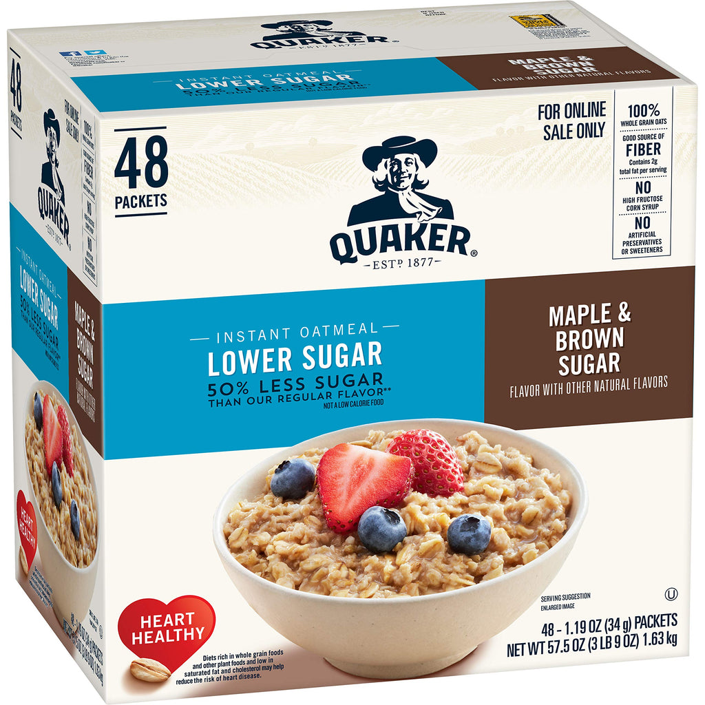 Instant Oatmeal Lower Sugar Maple Brown Sugar 1.19 Ounce Pack of 48 G3497