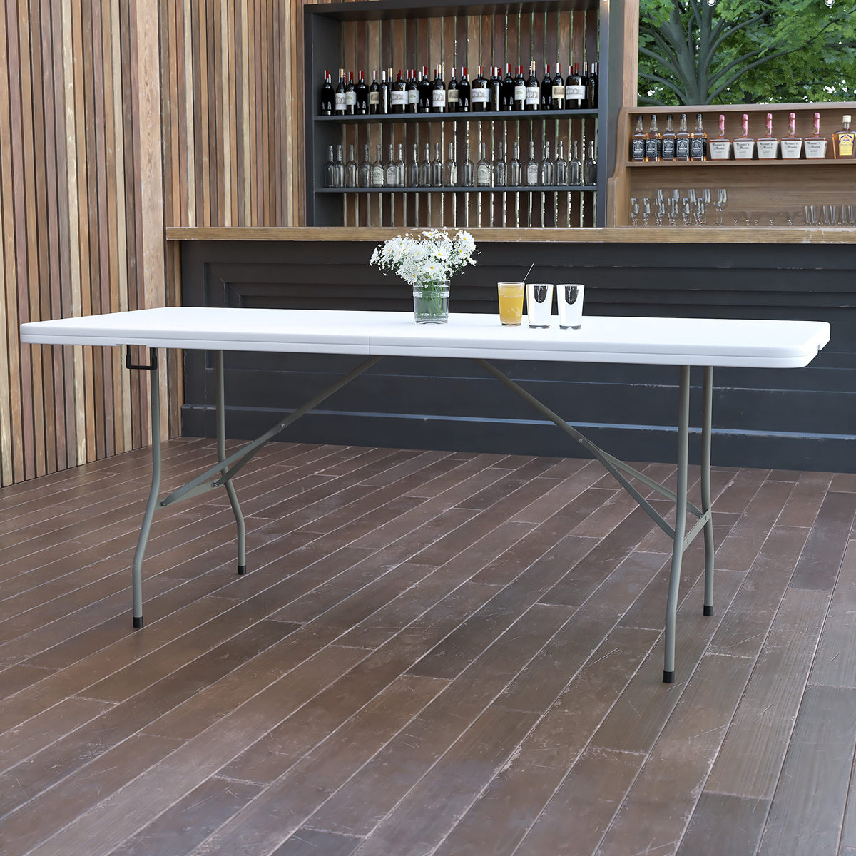 6-Foot Bi-Fold Granite White Plastic Folding Table with Carrying Handle D719