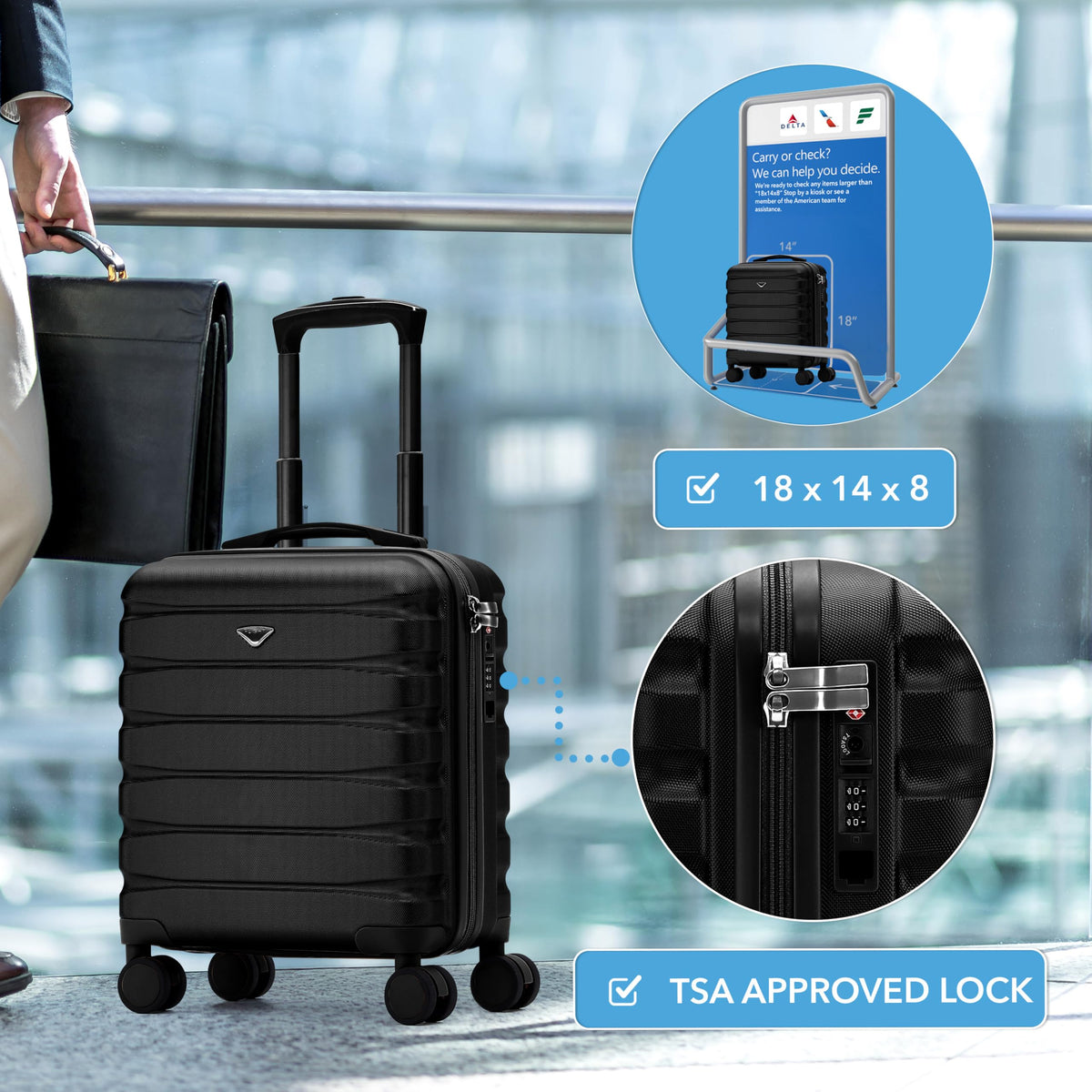 18x14x8" Hardside Carry On Suitcase with TSA Lock & USB Port R544