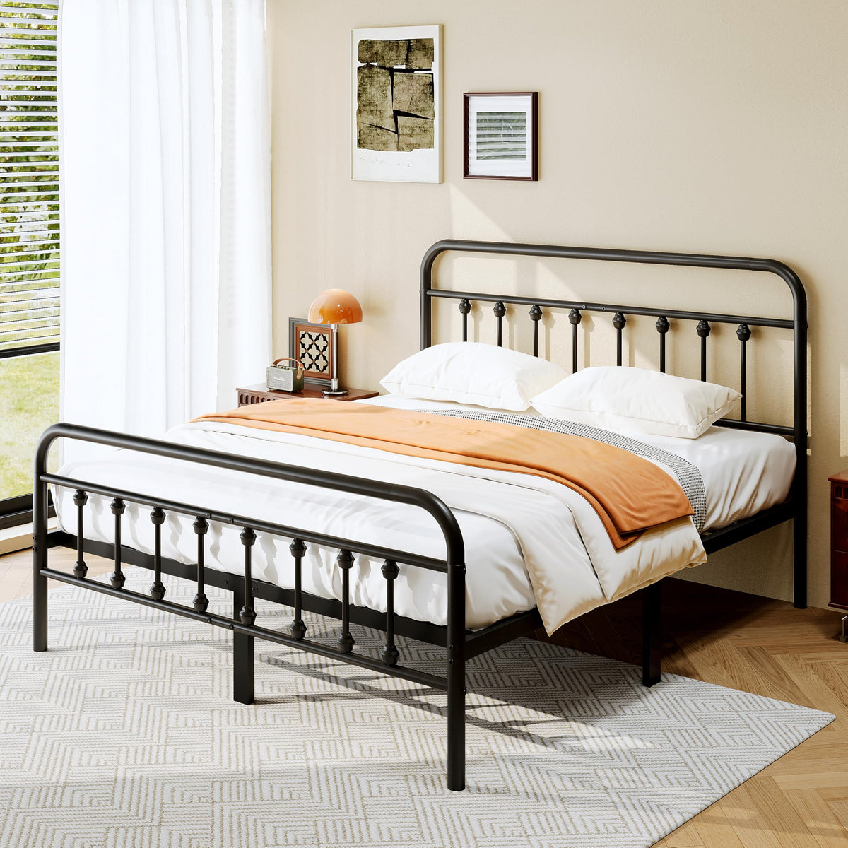 Full Size Metal Bed Frame with Headboard and Footboard C951